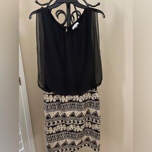 Cocktail dress- black tank top with sheer overlay, sequin skirt bottom